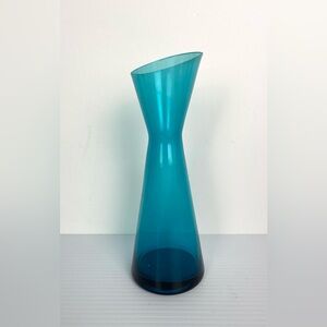 Mid Century Eames Era Morgantown Adams Glass Slant Top Vase Peacock Blue 8 7/8”H